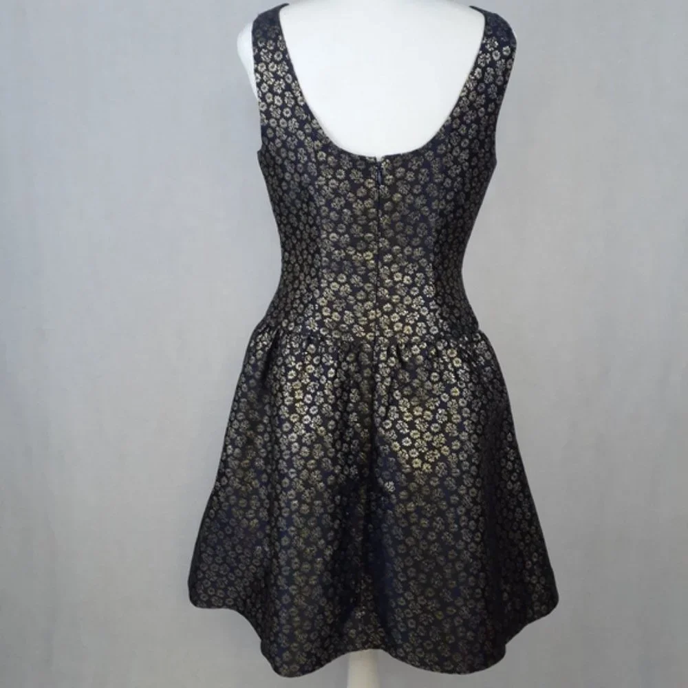 J. Crew Navy and Gold Sleeveless Fit-and-Flare Mini Dress